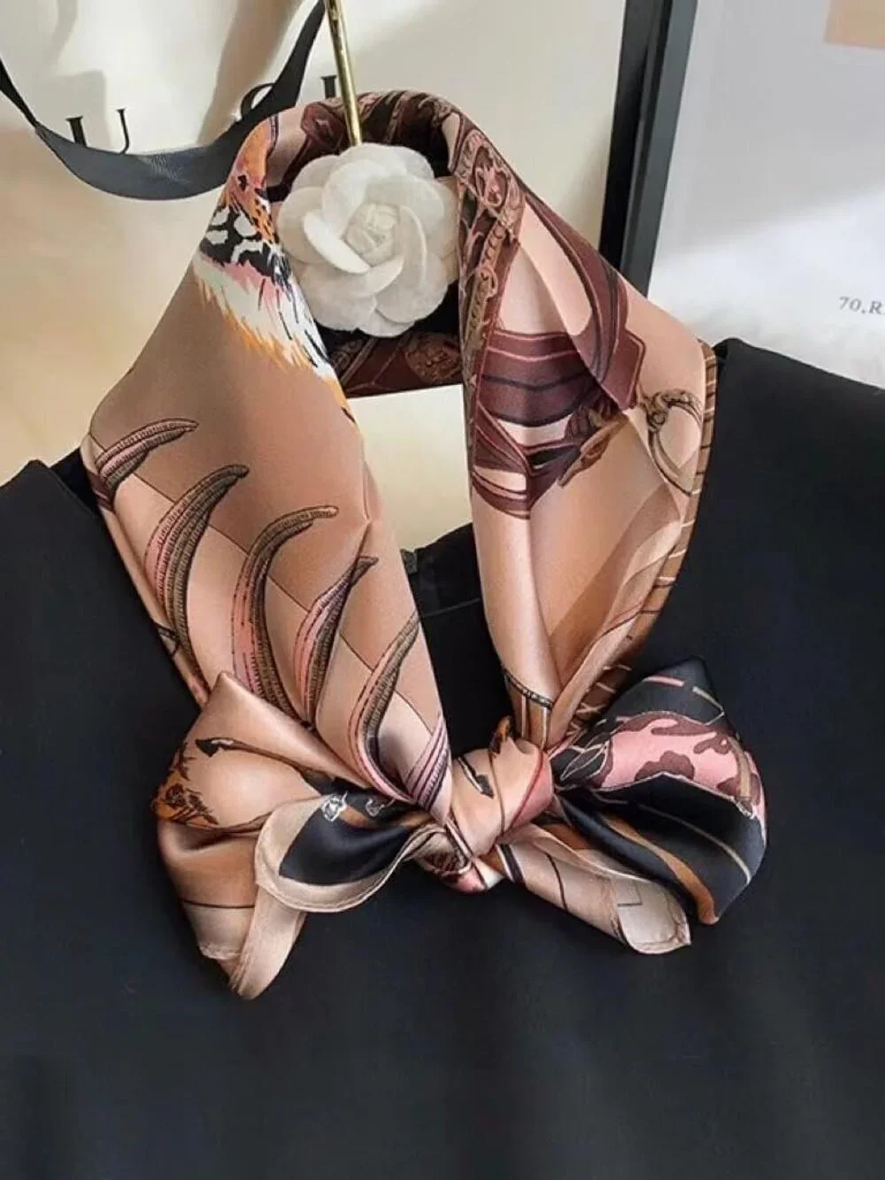 Women's Baby Pink Mulberry Square Scarf for Hair Digital Printed Headscarf Silk